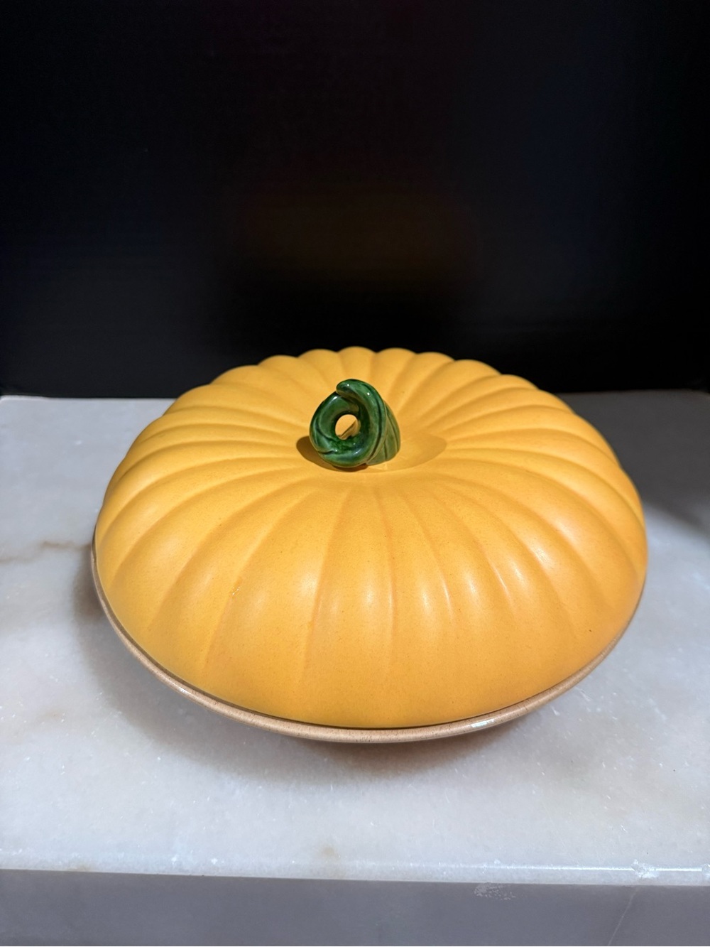Sanor Ceramica Vintage Orange Pumpkin Pie Dish With Lid Made in Portugal~10”